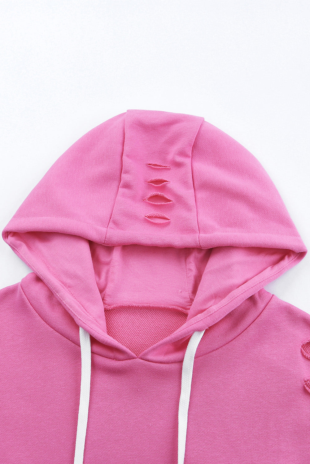 Sweat à capuche déchiré à déchiré solide rose avec poche de kangourou