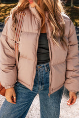 Doudoune matelassée rose abricot avec fermeture éclair complète-A WOMAN WE LOVE