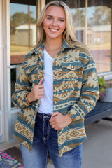 Blue jacket with flap pocket and western aztec print
