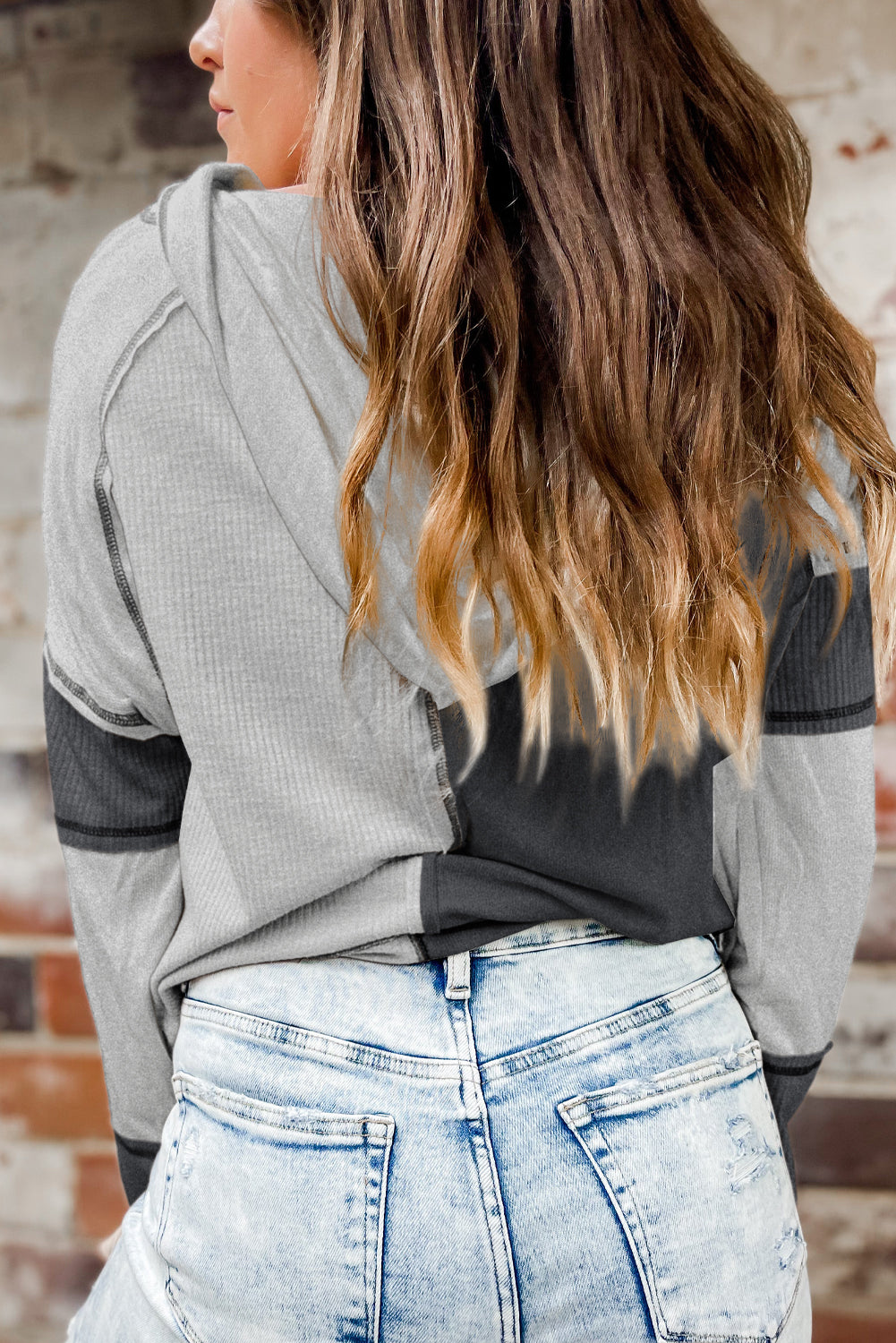 Colorblock gris Camiseta con sudadera con capucha de Henley