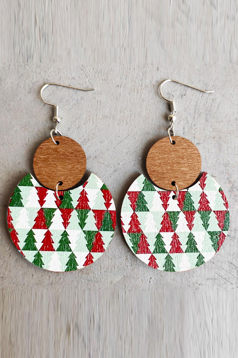 Boucles d'oreilles en bois à motif de damier de Noël vert foncé