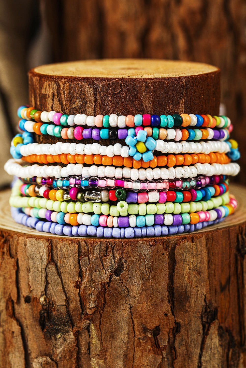 Ensemble de bracelets de cheville en perles multicouches de couleur aléatoire, fleur jaune