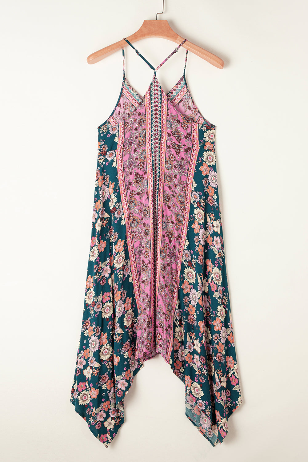 Vestido de verano de rosa largo bohemio con estampado floral y mosaicos