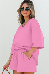 Bonbon - T-shirt et short ample à manches mi-longues et col en V uni