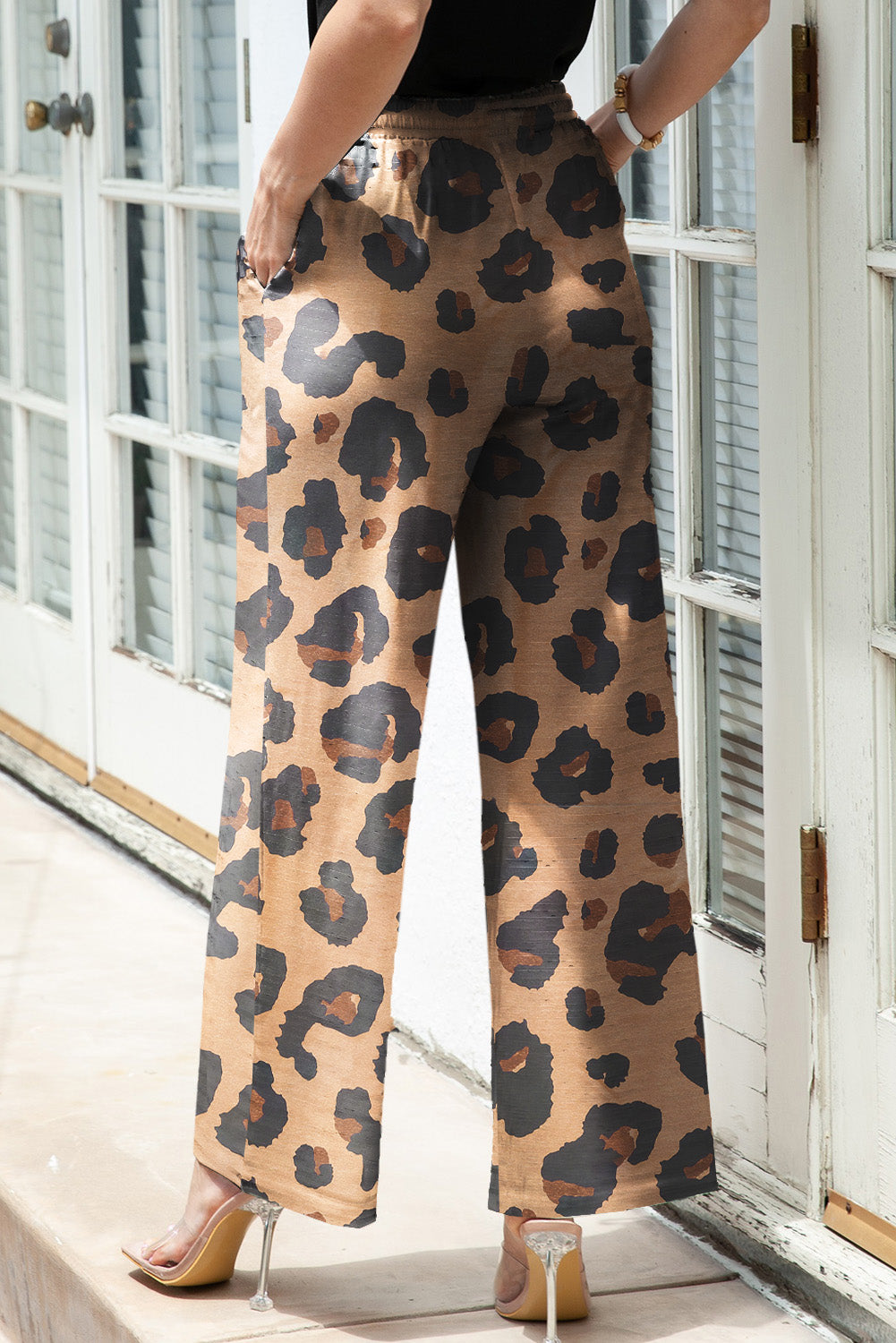 Leopard -Kordelbreite Casual Hosen