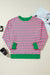 Plus Size Pink Striped Waffle Knit Crew Neck Sweatshirt