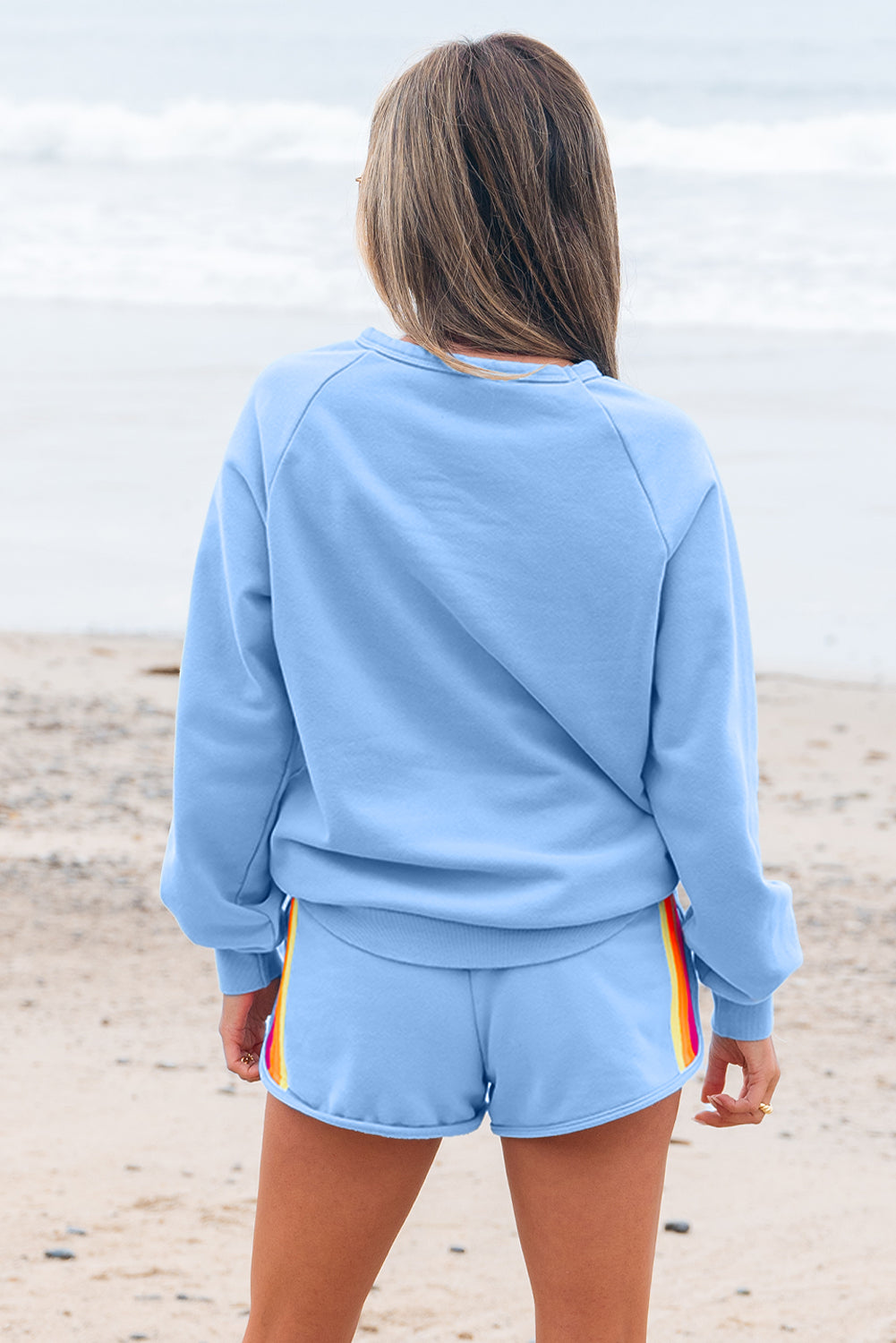 Beau Blue Striped Sweater and Shorts Casual Two Piece Set