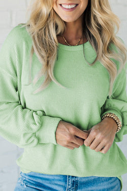 Moonlight Jade - Solid Cord Drop Shoulder Ribbed Sweater Top