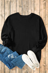 Sweat-shirt noir uni à col rond et ourlet haut et bas