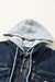 Dark Blue Two Piece Hooded Zip Up Denim Jacket