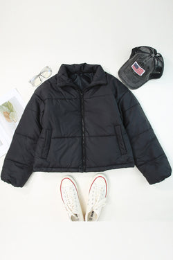 Black zipped down jackets with drawstring hem