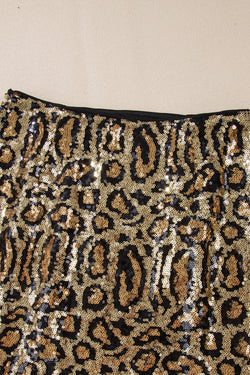 Brown disco mini skirt with glitter and leopard print