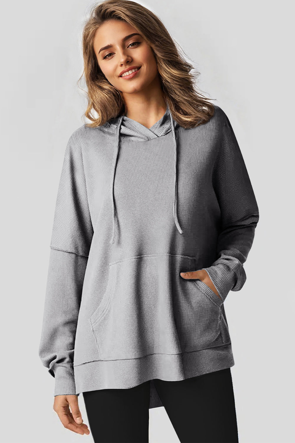 Sweat à capuche oversize gris en maille gaufrée, doublé polaire