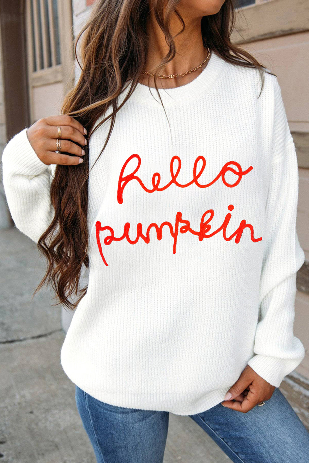 Pull graphique blanc Hello Pumpkin