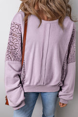 Sweat-shirt en tricot à pétales d'orchidées, coutures exposées au crochet, bordure côtelée