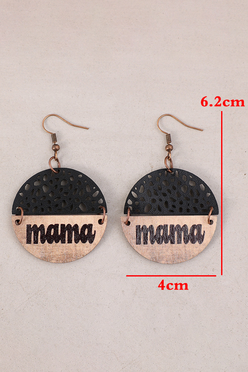 Boucles d'oreilles en bois et cuir avec pendentif maman Vintage noir