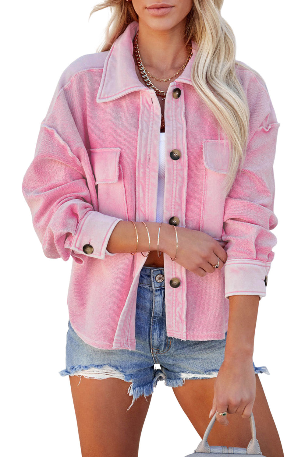 Pink Turndown Kragen Taschen Hemdjacke