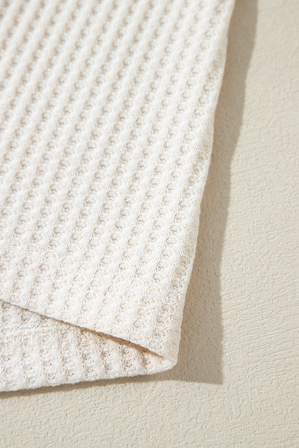 White Waffle Knit Oversized V-Neck Top with Seam Detail