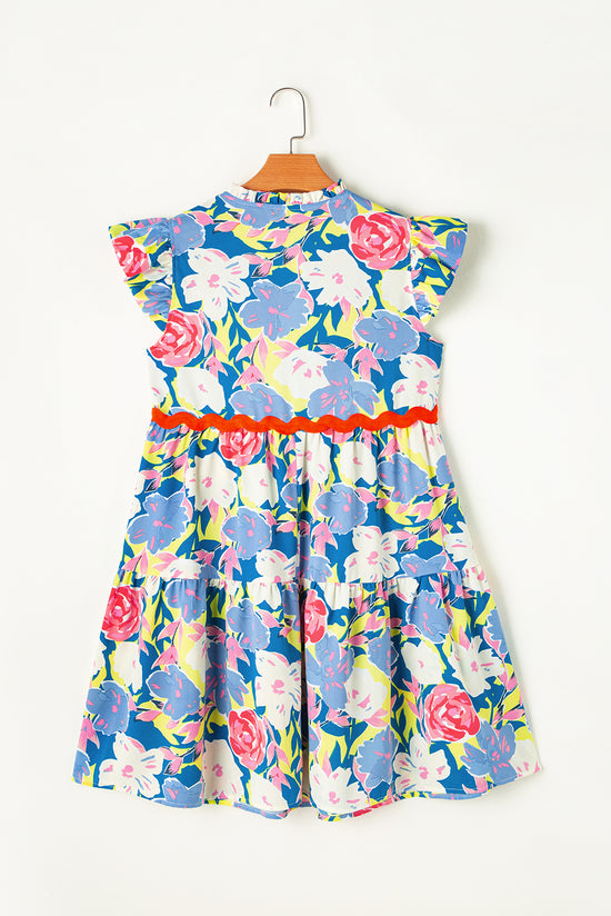 Ric Rac Sky Blue Floral Print Flutter Sleeve Dress