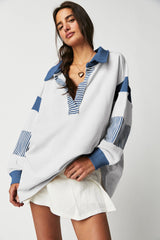 Sweat-shirt à col patchwork rayé *