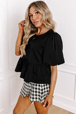 Chemise péplum noire à manches bouffantes *