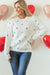 Beige Sequin Heart Waffle Knit Crew Neck Sweater