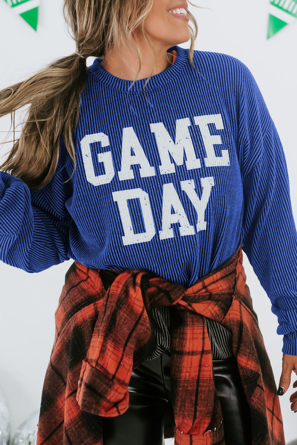 BLUING CORDED GAME DAY GRAFIC LANGELEVE CREWNECK TOP