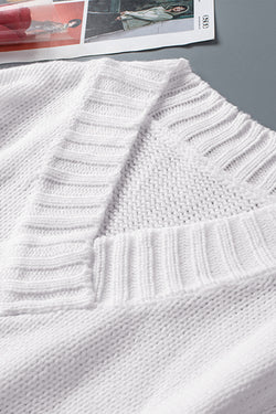 White V-neck Dropped Shoulder Knitted Sweater