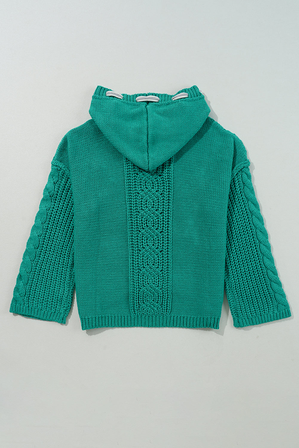 Pull à capuche avec cordon de serrage contrasté en tricot torsadé vert d'eau