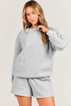 Ensemble 2 pièces sweat-shirt et short uni gris clair