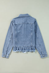 Veste en jean Bleu à volants et ourlet brut *
