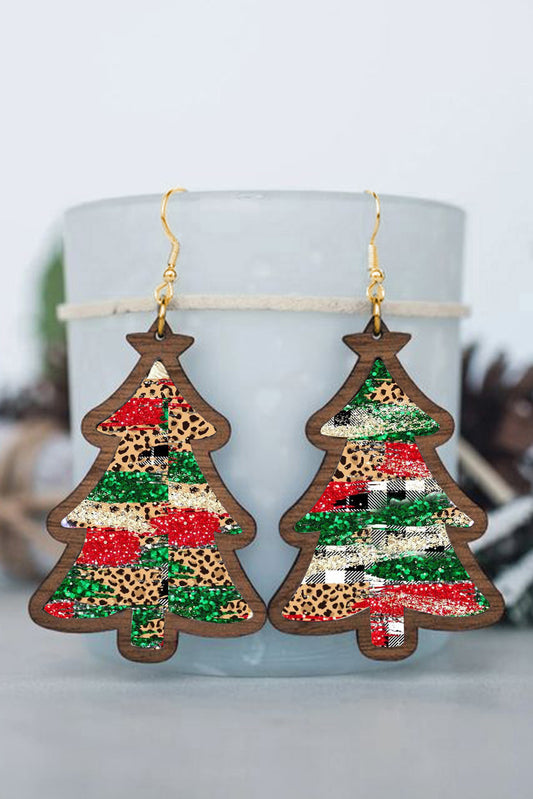 Boucles D'oreilles Arbre De Noël À Carreaux Léopard Rouge