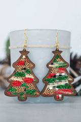 Boucles D'oreilles Arbre De Noël À Carreaux Léopard Rouge-A WOMAN WE LOVE