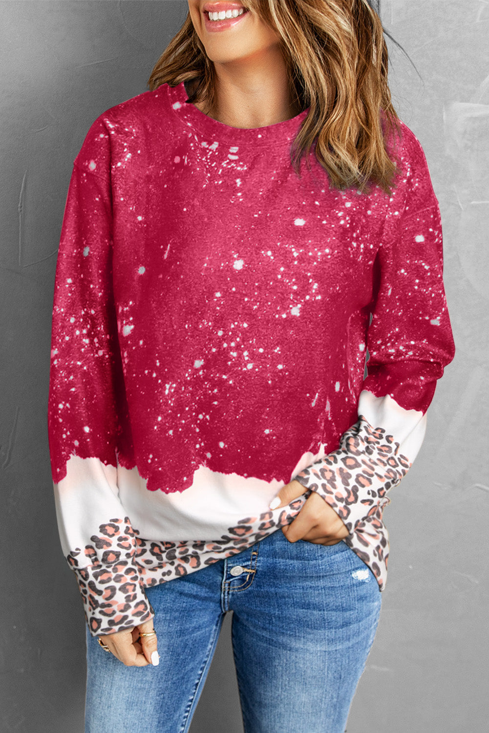 Felpa pullover con leopardo rosso ardente