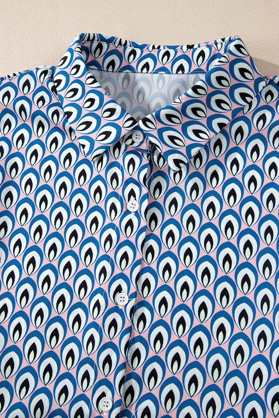 Surprised shirt buttoned with frowned and abstract blue sky