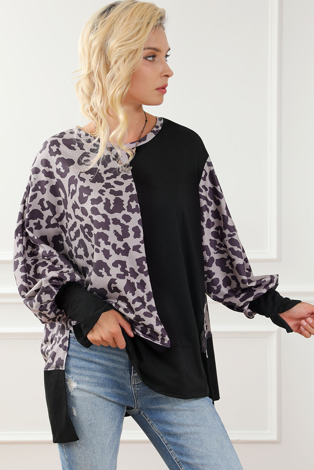 Bishop Sweatshor Black Sweins y Patchwork Leopard