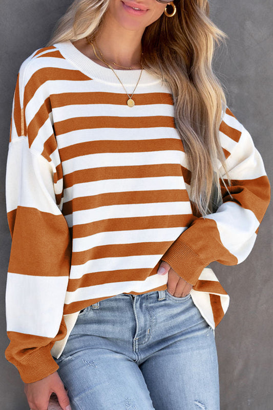 Sweat-shirt brun Stripe Drop Broping Striped Pullover