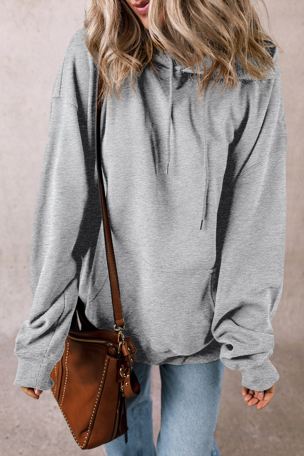 Light Grey Fleece Lined Heavyweight Drawstring Hoodie with Kangaroo Pocket