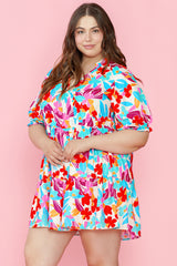 Vestido florido multicolor grande con viento V y volante