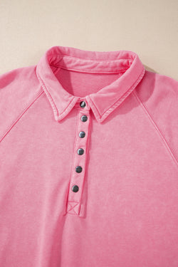 Oversized sweatshirt with balloon sleeves and snap collar in solid pink