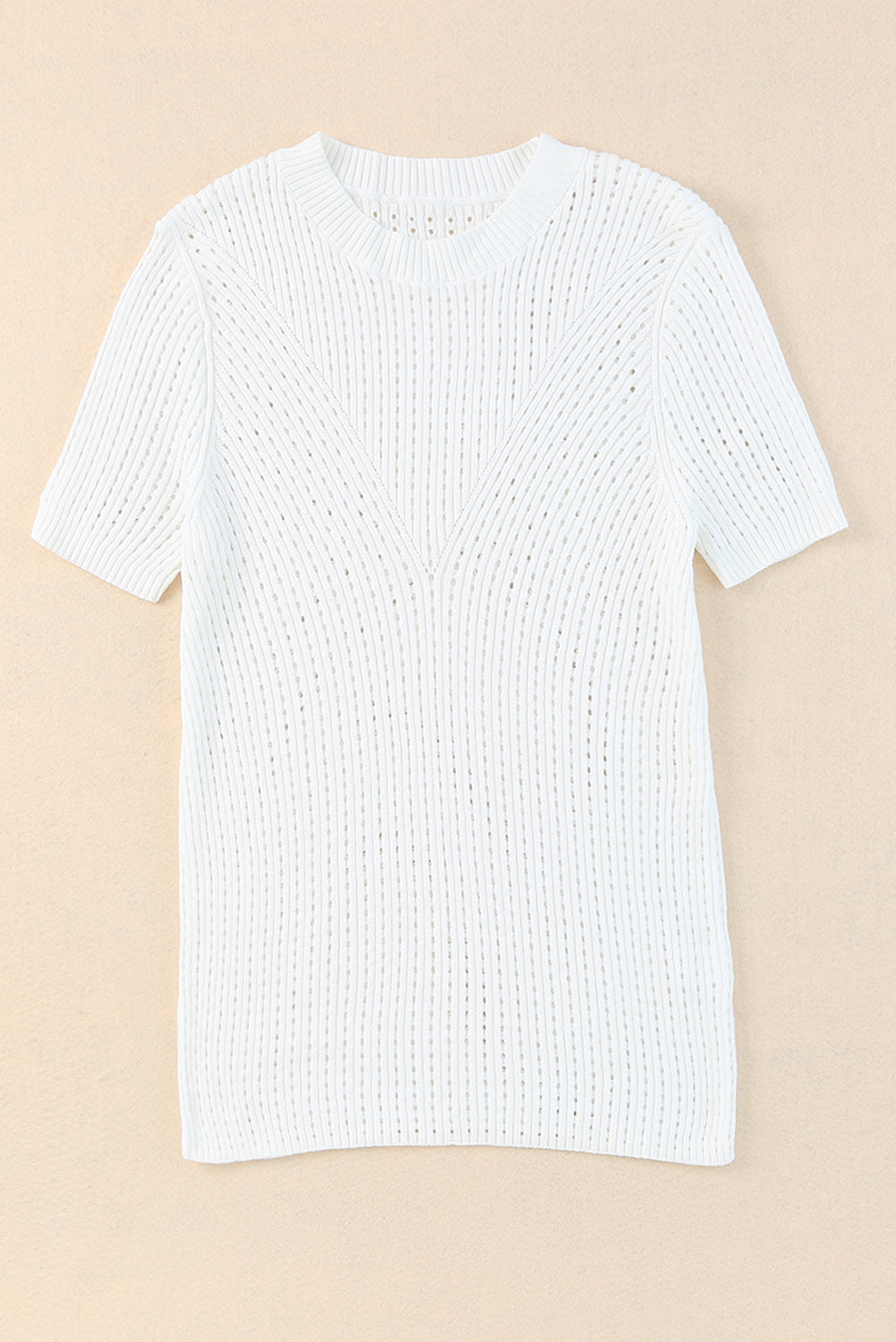 White T-shirt knitted with short and openwork sleeves