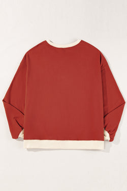 Red Clay Oversized Drop Shoulder Sweatshirt with Color Block Patch