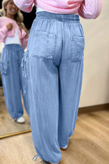 Pantalon en denim ample avec poches et taille élastique avec cordon de serrage Beau Blue