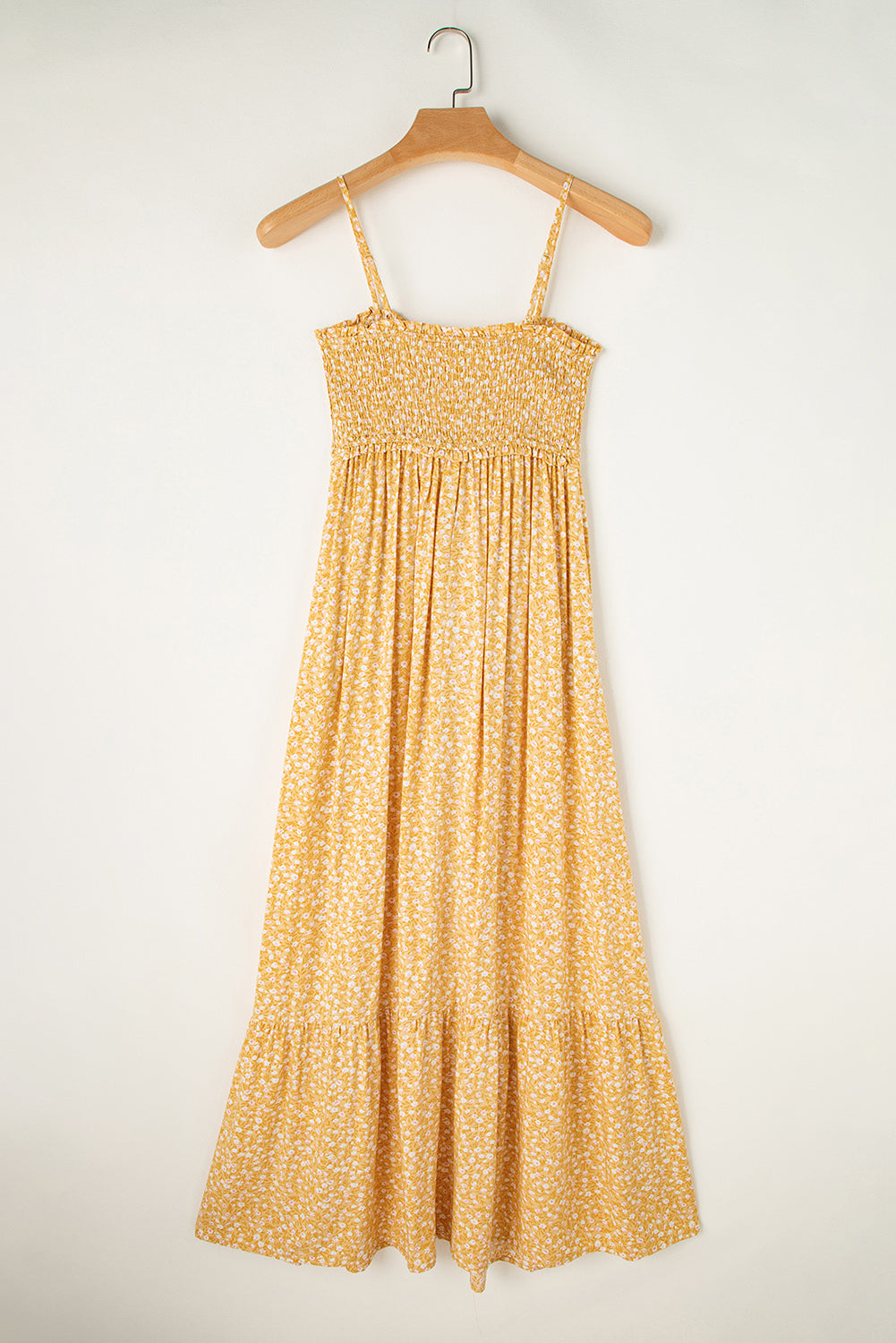 Giallo Frilly Smocked High Waist Floist Maxi Dress