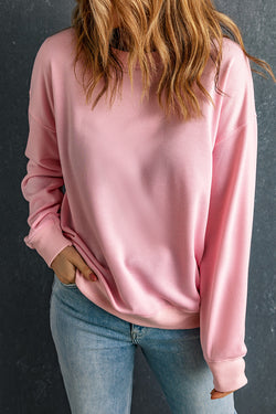 Classic solid pink crew neck sweatshirt