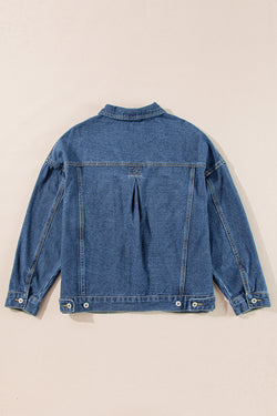 Veste en jean oversize délavée bleu foncé avec poches