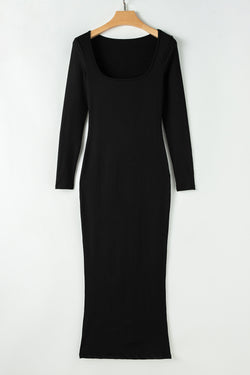 Long tight dress with long sleeves and square collar