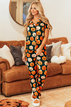 Ensemble pyjama chemise à manches courtes à motif d'Halloween orange