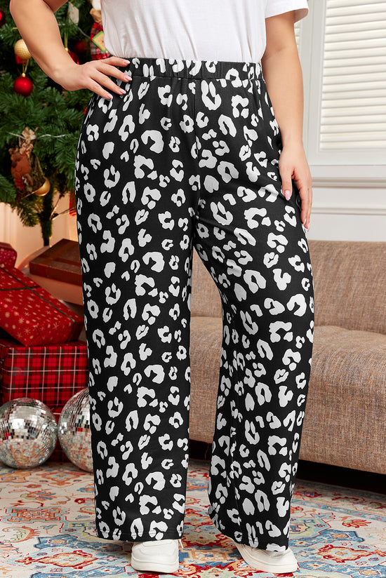 Leopard Print Wide Pockets Plus Size Leopard Pants