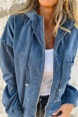 Zipped jacket with hooded and velvet pocket real sarcelle